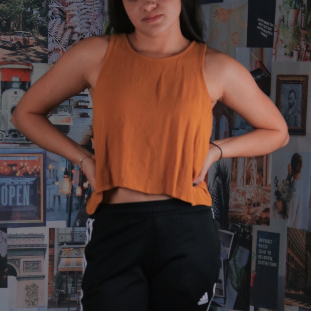 Mustard yellow textured cropped tank top